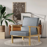 Devoko Rocking Armchair, Upholstered High Back Living Room Rocking Chair with Pillow Accents, Linen Single Sofa with Rattan Wooden Armrests