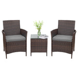 DEVOKO 3 PCS Outdoor Patio Furniture Gray PE Rattan Wicker Table and Chairs Set Bar Set with Cushioned Tempered Glass