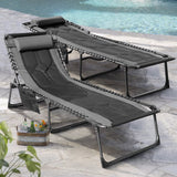 Devoko Patio Metal Lounge Chairs Folding Adjustable Chaise Chair with Side Bag