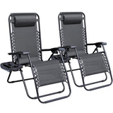 Devoko Set of 2 Outdoor Casual Adjustable Zero Gravity Chair with Pillow and Cup Holder