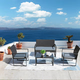 Devoko 4 Pieces Patio Conversation Sets PE Rattan Chairs with Loveseat and Table