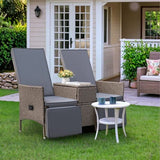 Devoko Outdoor Recliner Chair Rattan Loveseat with Adjustable Backrest and Removable Cushion,Light Grey