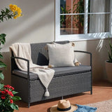 Devoko Outdoor rattan love seat Patio Furniture Loveseat with Base Storage Rattan Sofa,Black & Gray