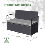 Devoko Outdoor rattan love seat Patio Furniture Loveseat with Base Storage Rattan Sofa,Black & Gray