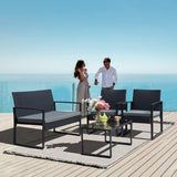 Devoko 4 Pieces Patio Conversation Sets PE Rattan Chairs with Loveseat and Table