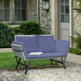 Devoko Patio Wicker Daybed with Adjustable Armrest, Outdoor Foldable PE Rattan Sofa Bed for All-Weather Use