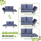Devoko Patio Wicker Daybed with Adjustable Armrest, Outdoor Foldable PE Rattan Sofa Bed for All-Weather Use