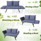 Devoko Patio Wicker Daybed with Adjustable Armrest, Outdoor Foldable PE Rattan Sofa Bed for All-Weather Use