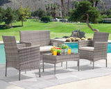 Devoko 4 Pieces Outdoor Patio Conversation Set PE Rattan Wicker Furniture Set
