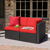 Devoko 2 Pieces Patio Sectional Set Outdoor Rattan Loveseat with Cushions & Red Pillow