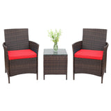 DEVOKO 3 PCS Outdoor Patio Furniture Gray PE Rattan Wicker Table and Chairs Set Bar Set with Cushioned Tempered Glass