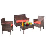 Devoko 4 Pieces Outdoor Patio Furniture Sets Conversation Sets Rattan Chair Wicker Sets with Cushioned Tempered Glass