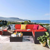 Devoko 7 Pieces Patio Furniture Sets All-Weather Outdoor Sectional Sofa Manual Weaving Wicker Rattan Patio Conversation Set with Cushion and Glass Table