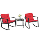 Devoko 3 Pieces Patio Furniture Sets Outdoor PE Rattan Bistro Rocker Conversation Sets with Glass Coffee Table