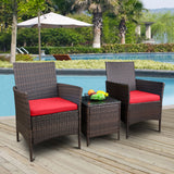 DEVOKO 3 PCS Outdoor Patio Furniture Gray PE Rattan Wicker Table and Chairs Set Bar Set with Cushioned Tempered Glass