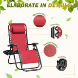 Devoko Set of 2 Outdoor Casual Adjustable Zero Gravity Chair with Pillow and Cup Holder