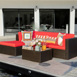 Devoko 5 Pieces Outdoor Patio Furniture Sets Wicker Sectional Sofa PE Rattan Conversation Sets