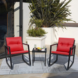 Devoko 3 Pieces Patio Furniture Sets Outdoor PE Rattan Bistro Rocker Conversation Sets with Glass Coffee Table