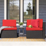 Devoko 2 Pieces Patio Sectional Set Outdoor Rattan Loveseat with Cushions & Red Pillow