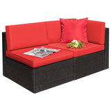 Devoko 2 Pieces Patio Sectional Set Outdoor Rattan Loveseat with Cushions & Red Pillow