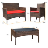 Devoko 4 Pieces Outdoor Patio Furniture Sets Conversation Sets Rattan Chair Wicker Sets with Cushioned Tempered Glass