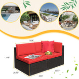 Devoko 2 Pieces Patio Sectional Set Outdoor Rattan Loveseat with Cushions & Red Pillow