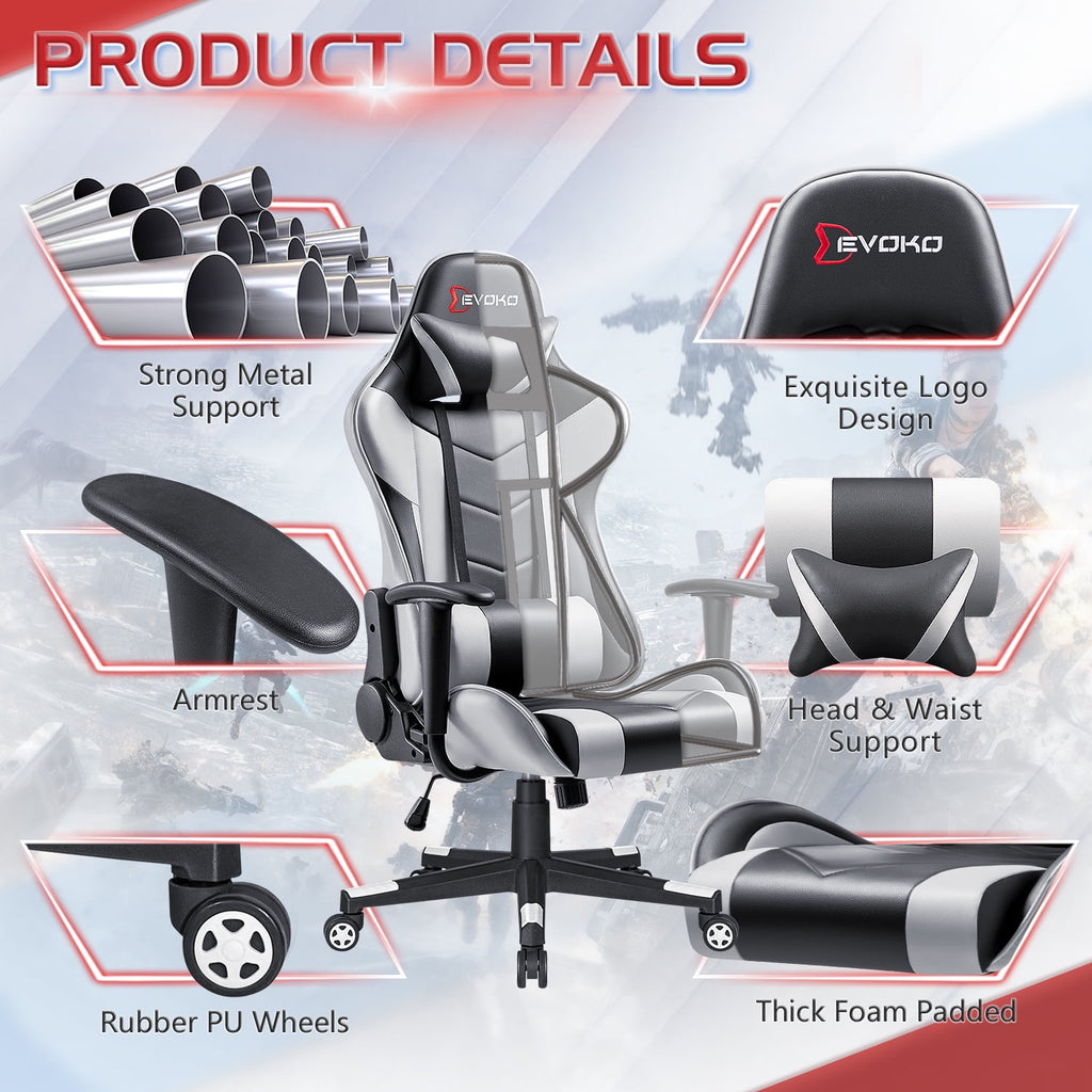 Devoko Gaming Chair High Back Office Chair Racing Style Adjustable Hei