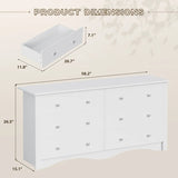 Vineego Rustic Modern Chest of 6 Drawers,Extra Wide Double Dresser for Master Bedroom or Nursery Storage