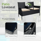 Devoko Patio Furniture Rattan Set with Cushions & Built-in Coffee Table Porch