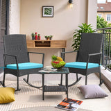 Devoko 3pcs Patio Rattan Rocking Chair Set with Cushion and a Table, Outdoor Porch and Garden Furniture Set