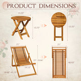 Vineego 3 Pieces Wood Patio Bistro Set Chaise Lounge , Outdoor Folding Acacia Furniture Set