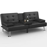 Devoko Modern Faux Leather Futon Sofa Bed Convertible Folding Sofa Bed Removable Armrests and 2 Cup Holders ,Black