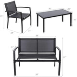 Vineego 4 Pieces Patio Furniture Outdoor furniture Outdoor Patio Furniture Set Textilene Bistro Set Modern Conversation Set Black Bistro Set with Loveseat Tea Table for Home, Lawn and Balcony (Black)