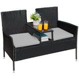 Devoko Patio Furniture Rattan Set with Cushions & Built-in Coffee Table Porch