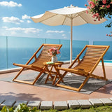 Vineego 3 Pieces Wood Patio Bistro Set Chaise Lounge , Outdoor Folding Acacia Furniture Set