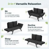 Devoko Patio Wicker Daybed with Adjustable Armrest, Outdoor PE Rattan Sofa Bed for All-Weather Use