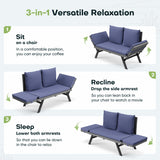 Devoko Patio Wicker Daybed with Adjustable Armrest, Outdoor PE Rattan Sofa Bed for All-Weather Use