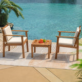 Devoko Acacia Patio Conversation Set Outdoor Furniture Set with Cushions and Side Table for Porch, Yard and Balcony