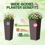Devoko 2 Pack 24" Tall Outdoor Plastic Planters with Removable Inner Pots, UV Resistant Faux Wicker Rattan Patio Planters, Large Tapered Design for Balcony Garden Living Room, Black
