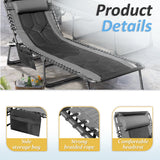 Vineego Outdoor Folding Chaise Lounge Chair, Portable Reclining Adjustable Metal Tanning Chair with Side Storage Bag for Beach Patio Pool
