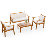 Devoko 4pcs Patio Wood Furniture Sets with Cushion and Table, Outdoor Acacia Conversation Chair and Table Sets, BeigeC