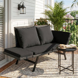 Devoko Patio Wicker Daybed with Adjustable Armrest, Outdoor PE Rattan Sofa Bed for All-Weather Use