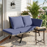 Devoko Patio Wicker Daybed with Adjustable Armrest, Outdoor PE Rattan Sofa Bed for All-Weather Use