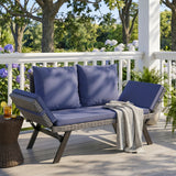 Devoko Patio Wicker Daybed with Adjustable Armrest, Outdoor PE Rattan Sofa Bed for All-Weather Use
