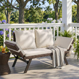 Devoko Patio Wicker Daybed with Adjustable Armrest, Outdoor PE Rattan Sofa Bed for All-Weather Use