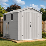 Devoko 6x8 FT Resin Outdoor Storage Shed with Floor, Outside Large Sheds Plastic Waterproof Tool Storage Shed with Window and with Lockable Door for Garden, Backyard, Patio, Lawn, Light Gray