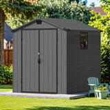 Devoko 6x6 FT Resin Storage Shed with Floor, Outdoor Plastic Sheds Waterproof Tool Outside Shed with Window and Lockable Door for Backyard, Garden, Patio, Lawn, Dark Gray
