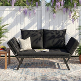 Devoko Patio Wicker Daybed with Adjustable Armrest, Outdoor PE Rattan Sofa Bed for All-Weather Use