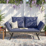 Devoko Patio Wicker Daybed with Adjustable Armrest, Outdoor PE Rattan Sofa Bed for All-Weather Use