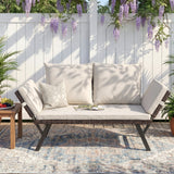 Devoko Patio Wicker Daybed with Adjustable Armrest, Outdoor PE Rattan Sofa Bed for All-Weather Use